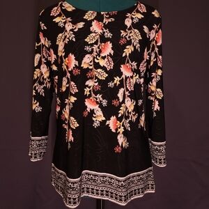 JM Collection Black Floral Long Sleeve Top